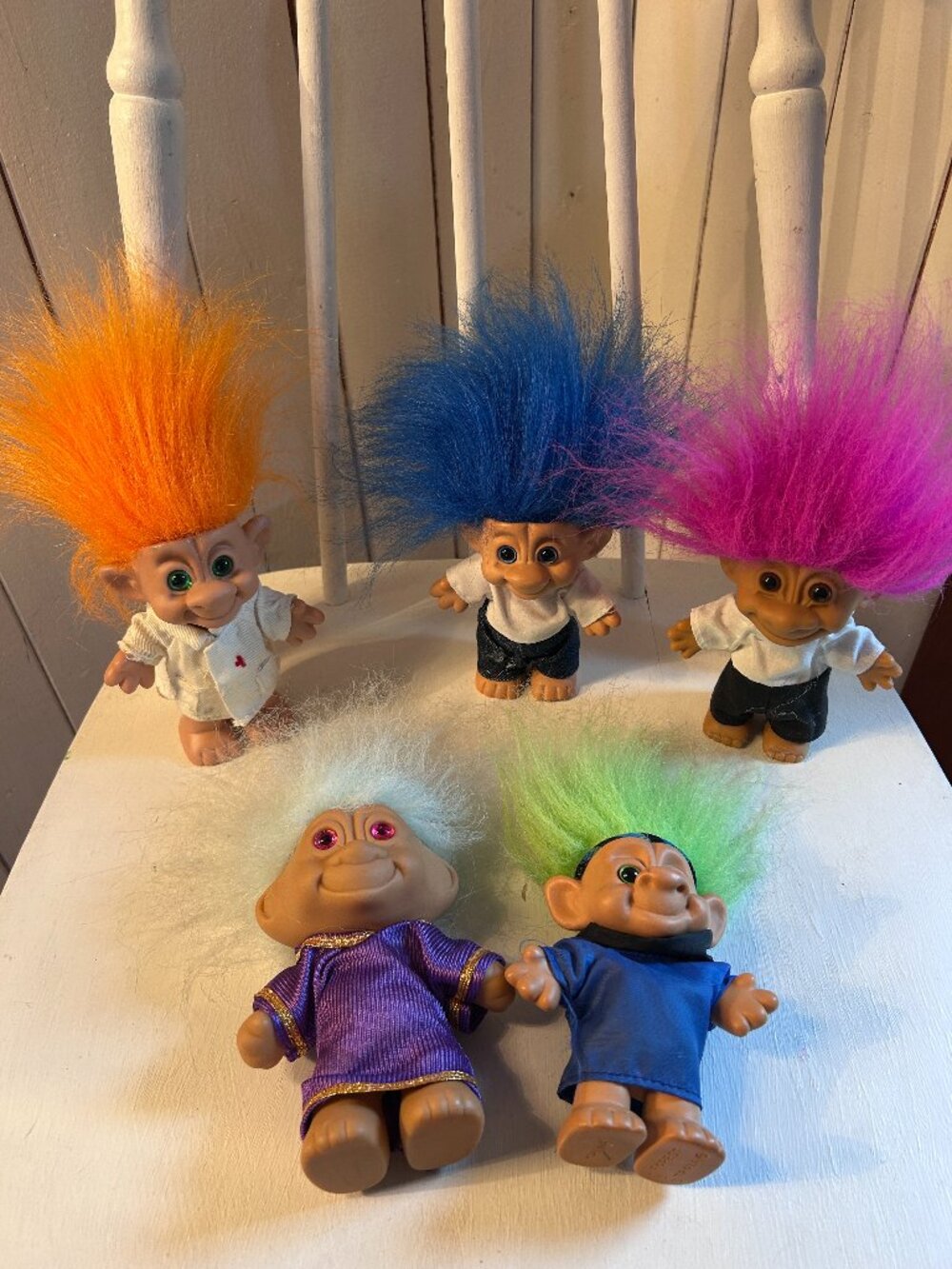 Set of 6 Vintage Trolls. Forest Troll, Russ...With clothes